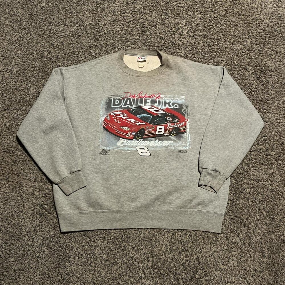 Vintage 90s Grey Dale Earnhardt Jr NASCAR Racing Crewneck Sweatshirt